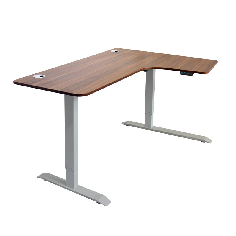 Bureau debout à hauteur réglable en L, Chêne foncé / blanc