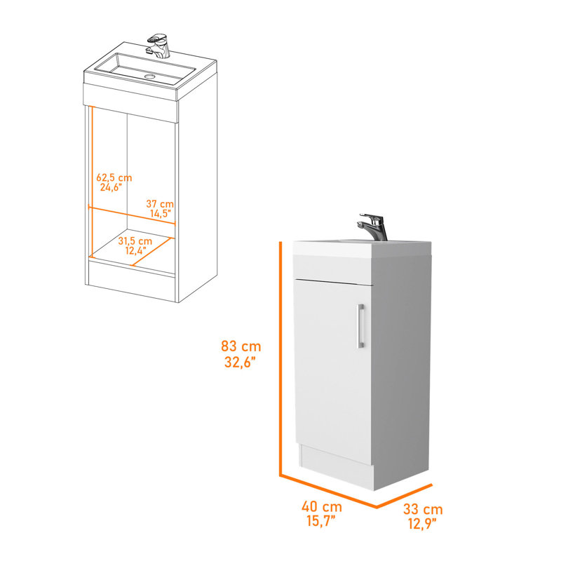 Meuble-lavabo blanc pour salle de bain - espace de rangement spacieux, fabrication durable à 1 porte