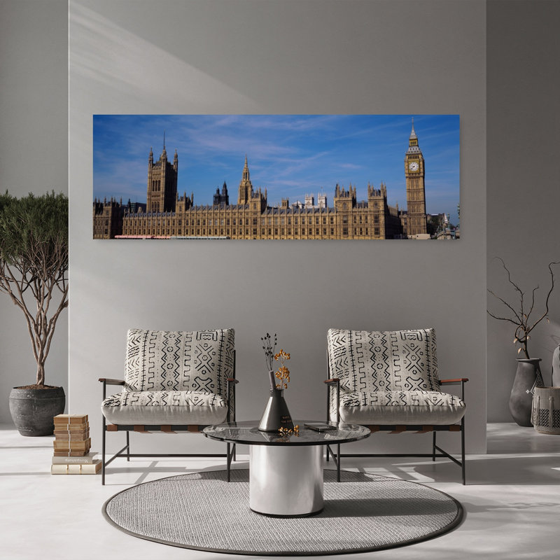 Ciel bleu sur un bâtiment, Big Ben et les maisons du Parlement, Londres, Angleterre, H 20 po x l 60 po