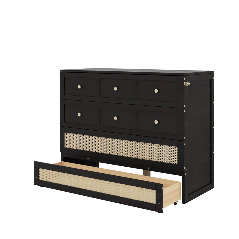 Lit escamotable double avec grands tiroirs, Espresso