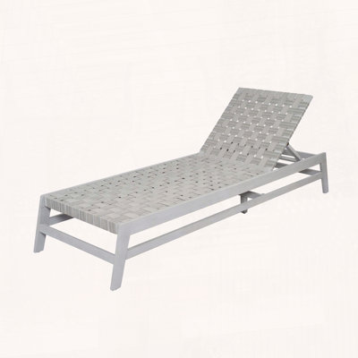 Outdoor Rope Chaise Lounge, Acacia Wood Frame with Adjustable Backrest