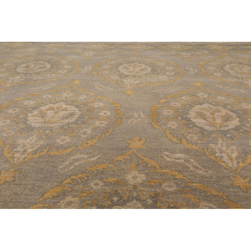 Tapis gris en laine noué à la main de conception unique 8 pi x 10 pi Feynman