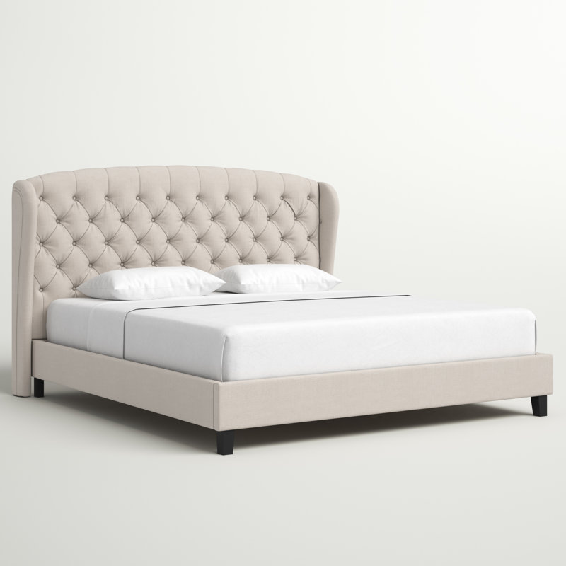 Autrey Upholstered Wingback Bed, Eastern King , Beige