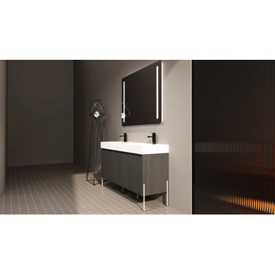 Meuble-lavabo autoportant 60 po avec double lavabo en résine, armoire de rangement avec portes à fermeture douce (ensemble Kd)