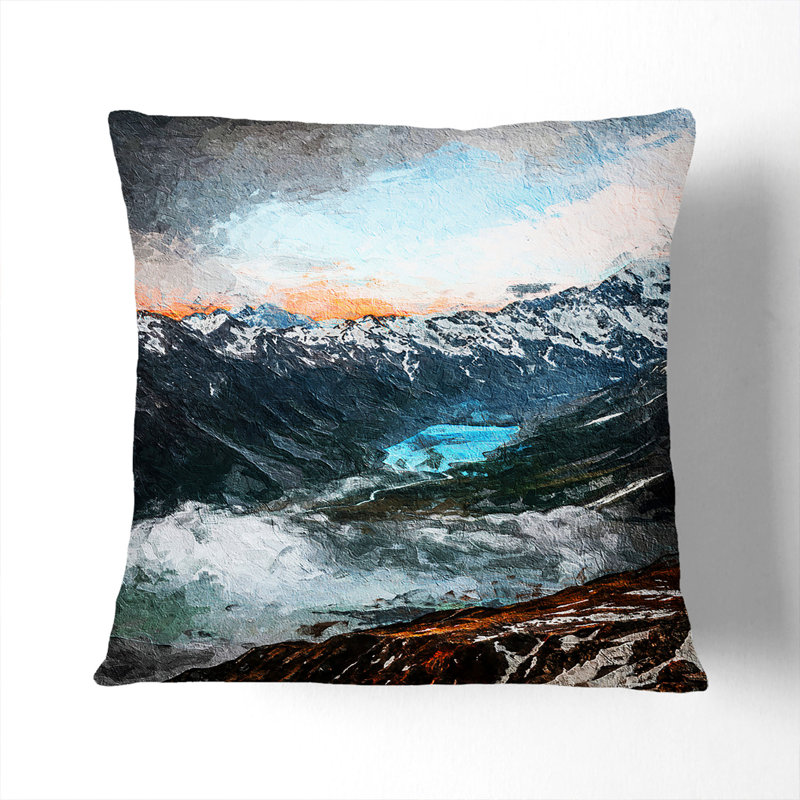 Mount Cook New Zealand Cushion with Filling, 40cm H x 40cm W x 15cm D, White