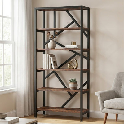 71" Bookshelf, Industrial Etagere Bookcase 6 Shelf Display Rack