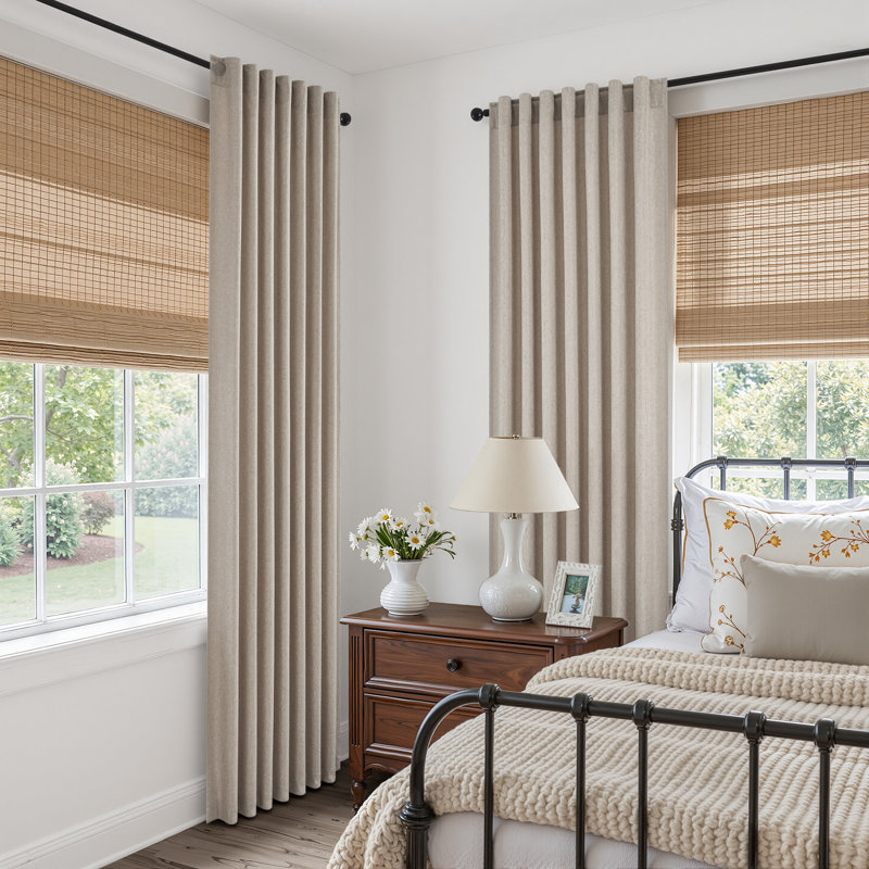 Linen Textured Farmhouse Semi Sheer Window Curtain,Back Tab Hooks Drapes,Pleated Heading Tape (Set of 2 With Hooks), Linen
