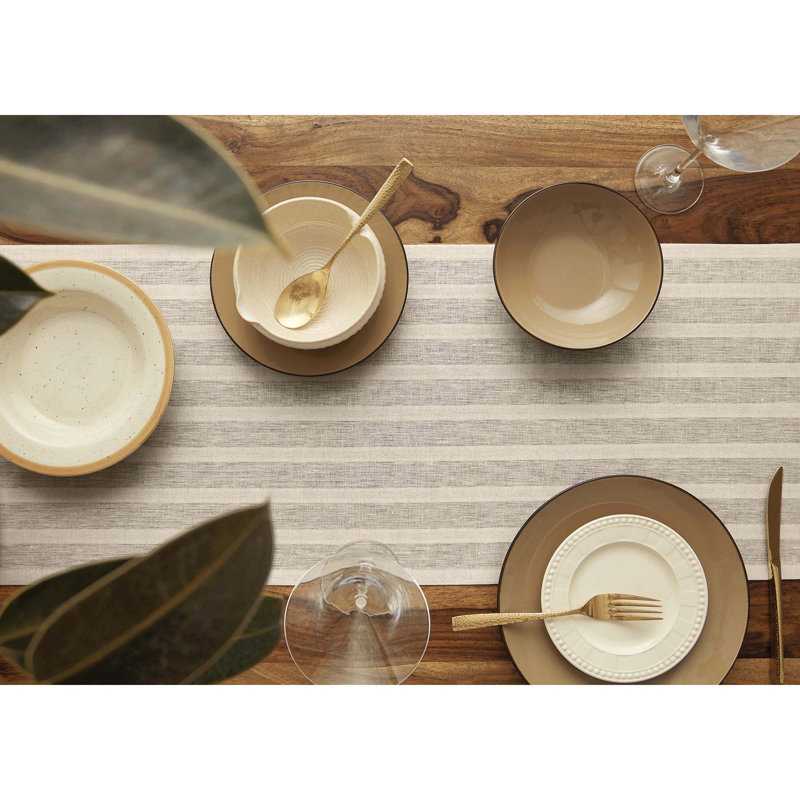 Zoe Linen Cotton Table Runner, 108" x 14", Leon Natural