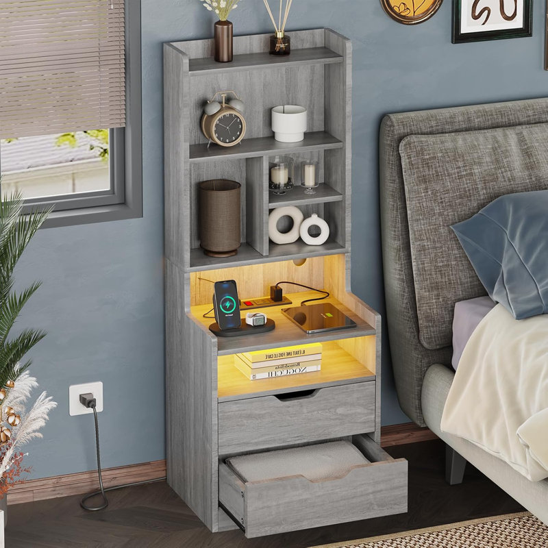 Ensemble de 2 grandes tables de chevet, Gris