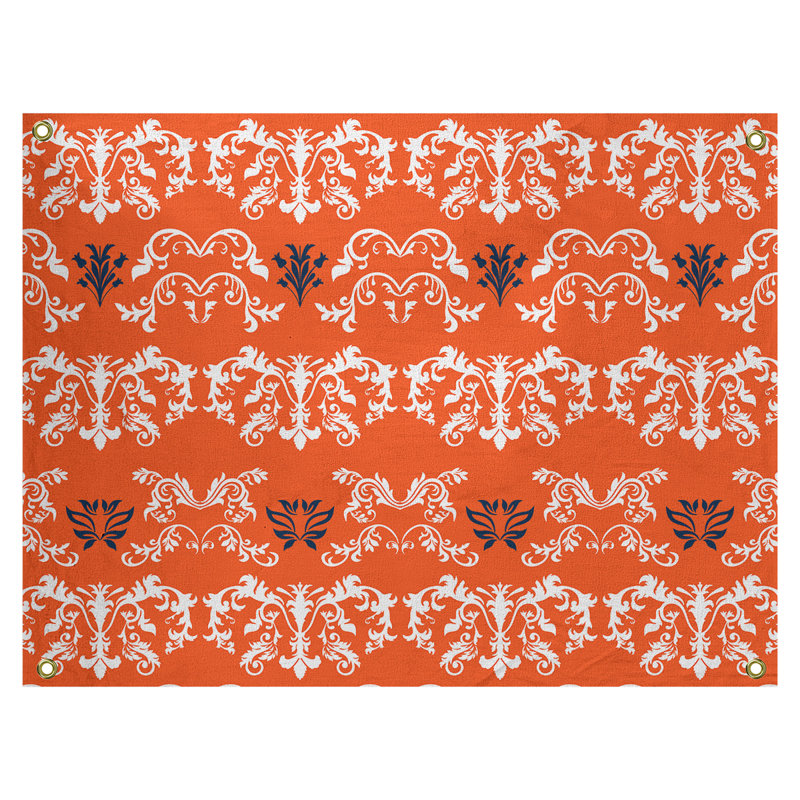 Tapisserie baroque polyester polyester Denver, H 50 po x l 59 po, Orange / blanc / noir