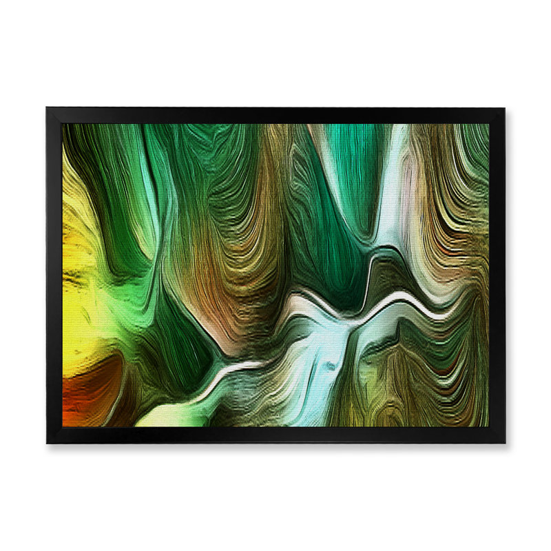 Vagues liquides dans les tons de vert IV - décoration murale moderne en toile, Cadre photo noir, H 8 po x l 12 po x P 1 po