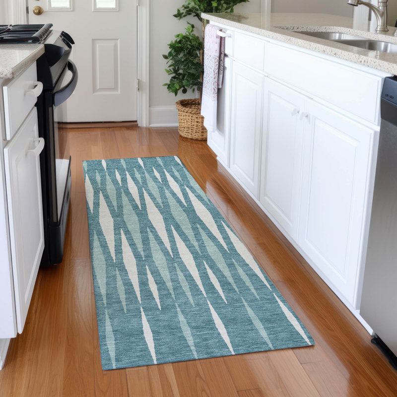 Premium Machine Washable Prisco Teal Rug, Runner 2'3" x 7'6"