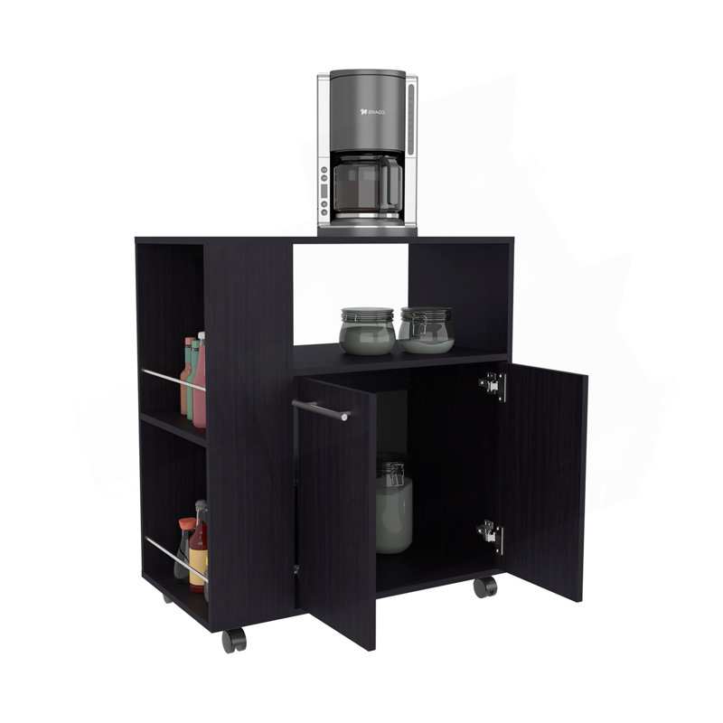Linden Kitchen Cart With Microwave Shelf. Open Storage. And Two-Door Cabinet., Wenge