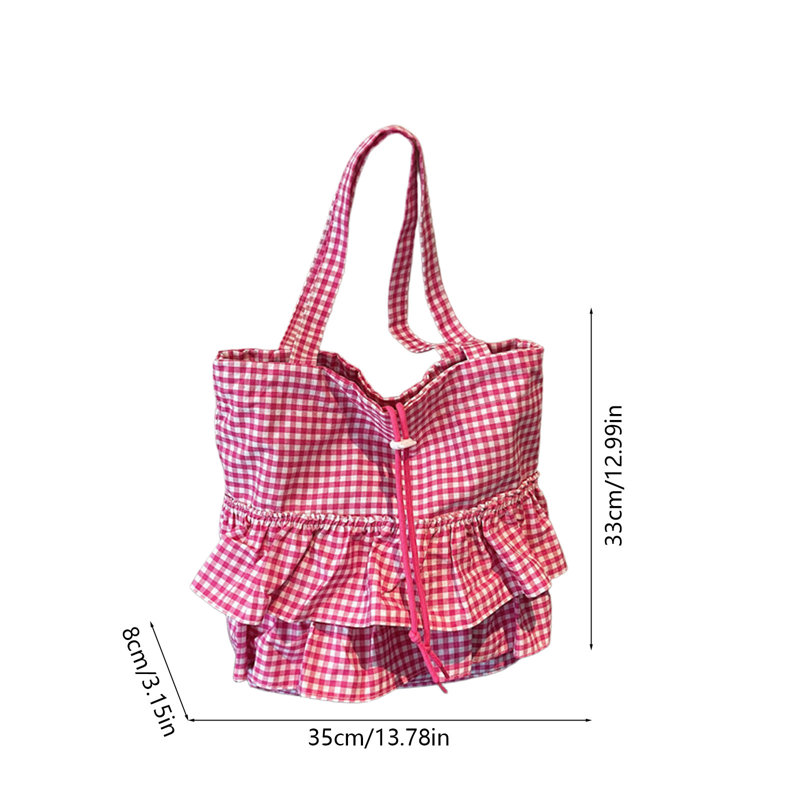 Boîte de rangement en plastique Sac bandoulière à carreaux avec grand sac fourre-tout en tissu, Rose