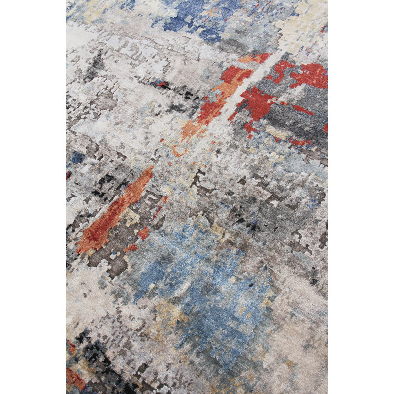 Laureno Hand-Knotted Blue/Gray Area Rug, Rectangle 8' x 10'