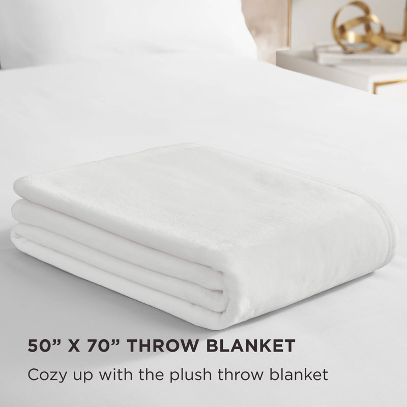 Juicy Couture Solid Plush Throw Blankets, White