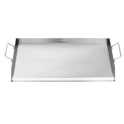 Universal Bbq Grill Pan 32X16 In Flat Top Stainless Steel With Sidewalls, Large Cooking Surface For Entertaining X - Reinforcement, Grease Trough Cleaner