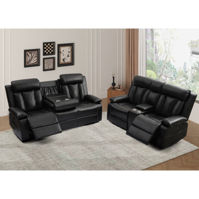 2-piece Faux Leather Power Reclining Sofa Set With Console & Drop-down Center – Usb & Type-c Charging, Cup Holders & Storage – Wall Hugger Recliner Co by Latitude Run