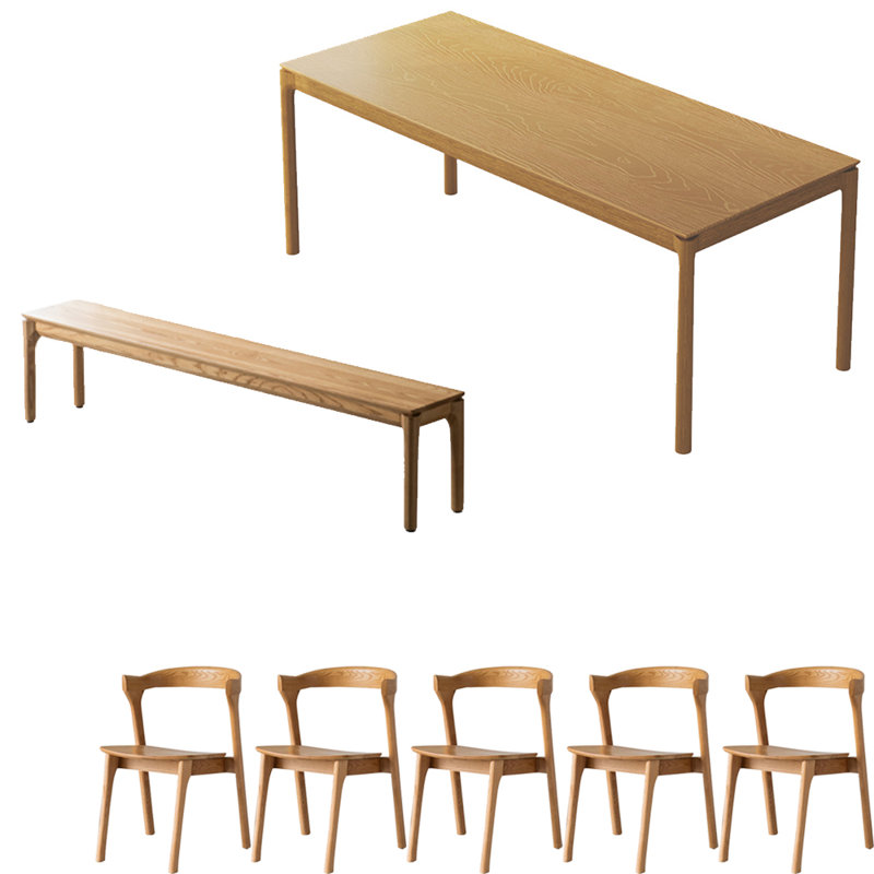 Nordic style rectangular dining table set., 29.5"H x 78.7"L x 31.4"W