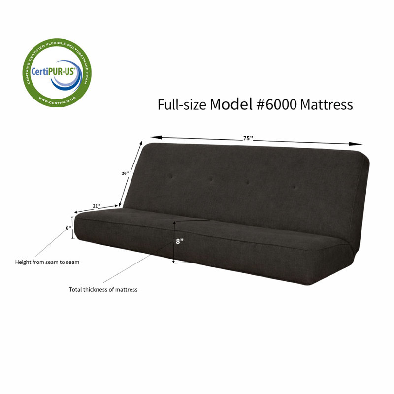 Johnte 82'' Wide Full Futon And Mattress, Barbados, Linen Charcoal Microsuede, Innerspring