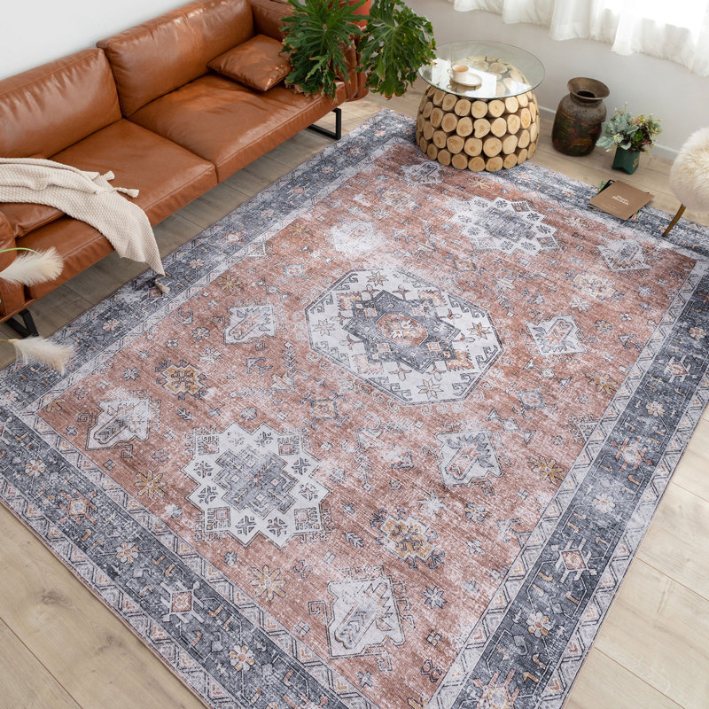 Janna Oriental Performance Machine Washable Area Rug Pink/Gray, Rectangle 3'6'' × 5'6''