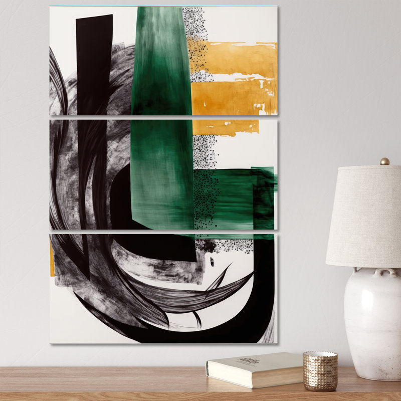 «Keymonie Modern Green Art Deco VI» sur toile, reproduction de 3 pièces