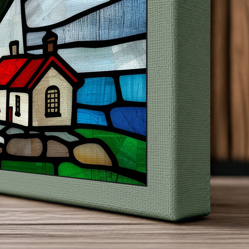 Stained Glass Lighthouse Coastal - Wrapped Canvas, 18x12 - 45.7 x 30.5 cm, Sage Border