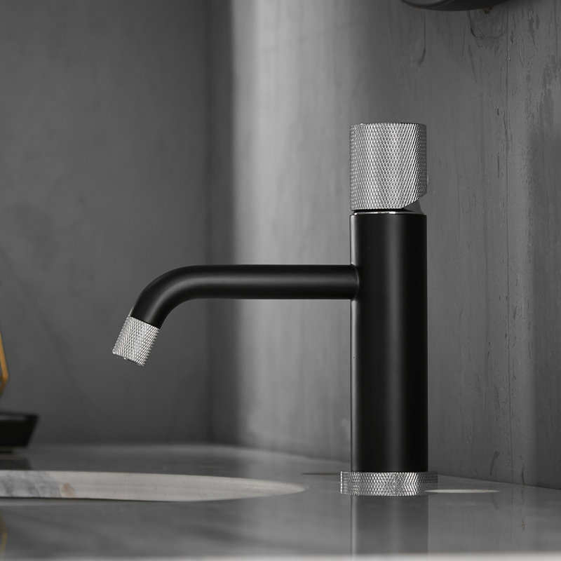 Single Handle Brass Bathroom Sink Faucet, Silver/Black
