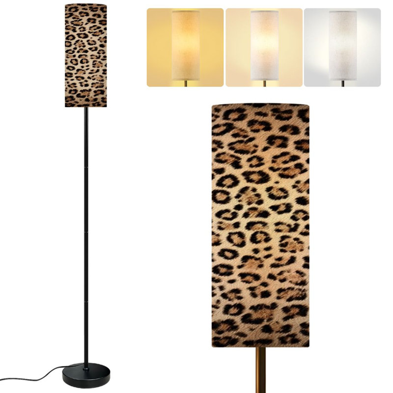  68.5" Standing Floor Lamp Leopard texture brown beige darker Dimmable Metal Pole Lamp with Linen Lampshade LED Bulb Included