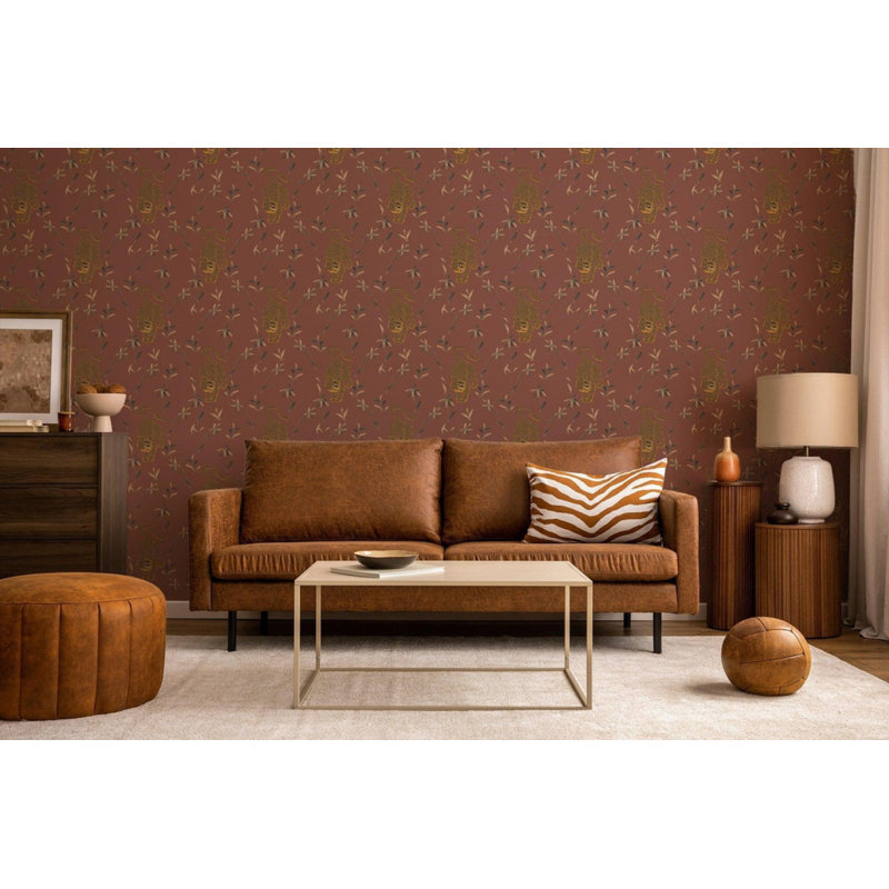 Stalking Tiger - Wallpaper, Red, Faux Grasscloth, Non-Pasted