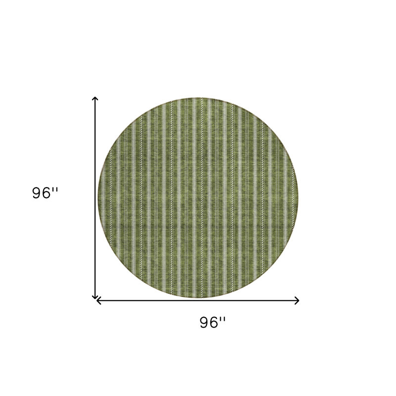 Tapis extérieur lavable rayé vert olive et ivoire 8 pi