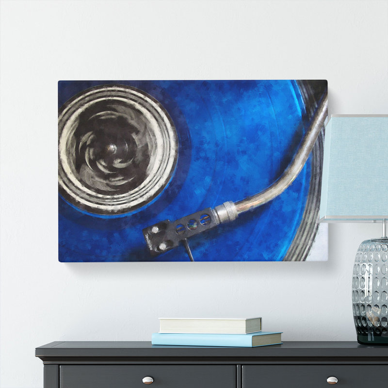 Blue Vinyl Record - Wrapped Canvas Painting, 60cm H x 91cm W x 4cm D