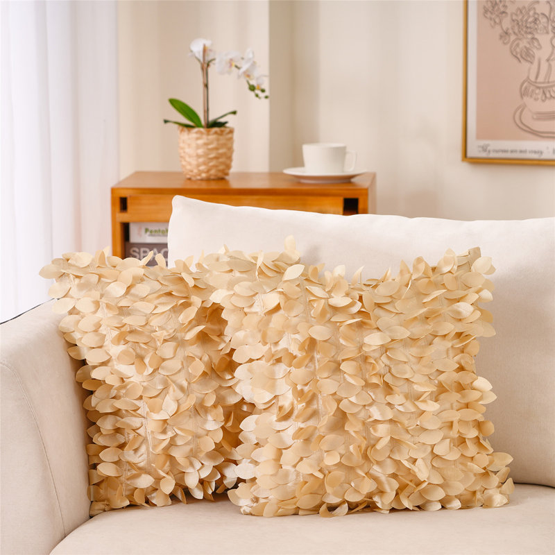 Jeté floral, Beige, Polyester / bourre de polyester, 20 po x 20 po