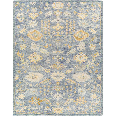 Tapis bleu / beige en laine touffeté à la main Conroe