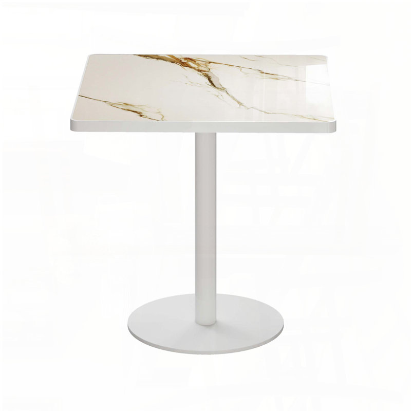 Table de salle à manger carrée en faux marbre avec pieds dorés en titane (31,5 po)