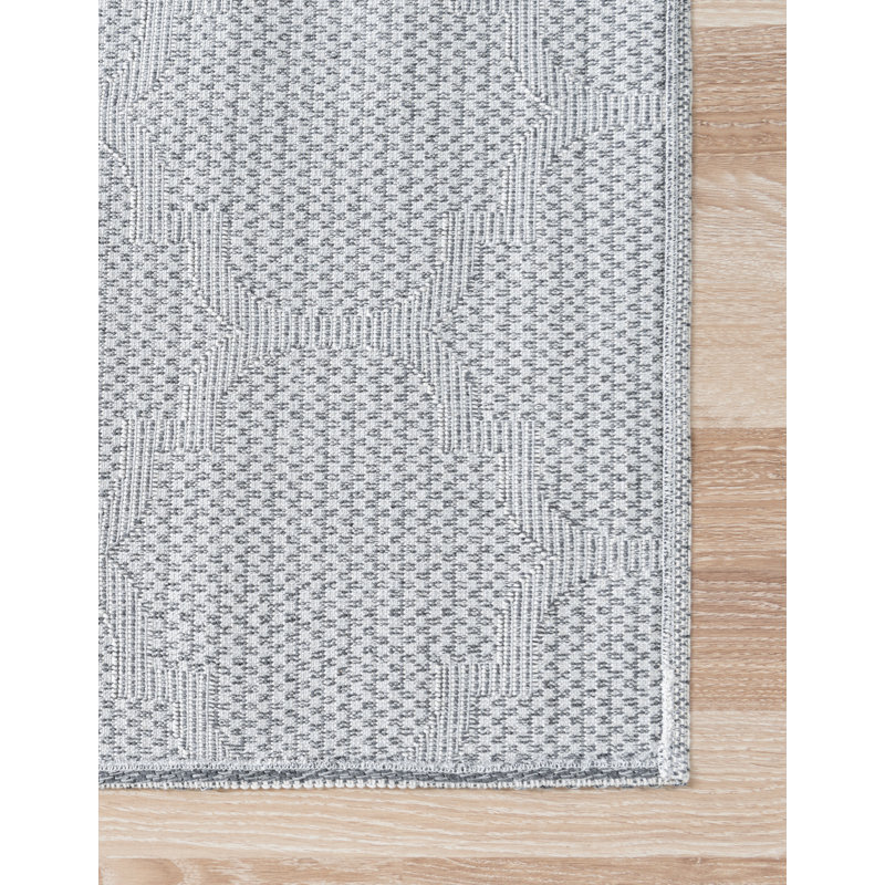 Tapis géométrique en coton gris foncé / ivoire, Rectangle 4 pi 2 po x 6 pi 1 po