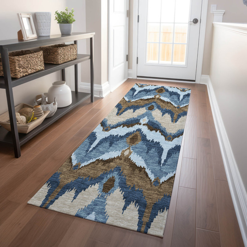Premium Machine Washable Prisco Blue Rug, Runner 2'3" x 7'6"