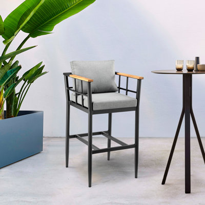 Tabouret de bar 26 po en teck avec coussin Florentine