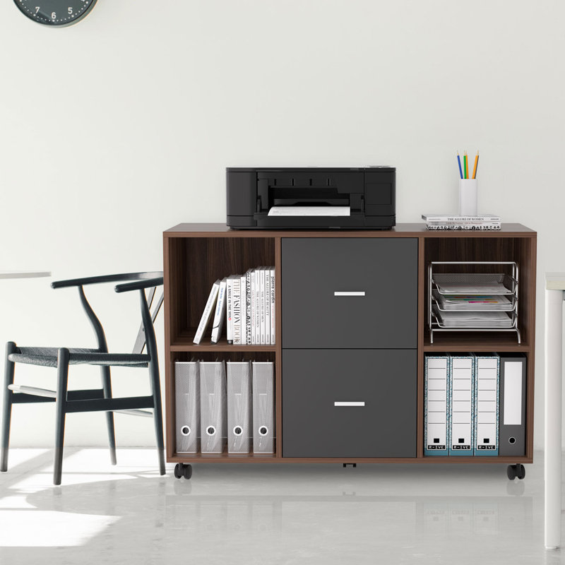 Classeur latéral mobile à 2 tiroirs de 38,97 po de large Banelly, Noyer / gris foncé