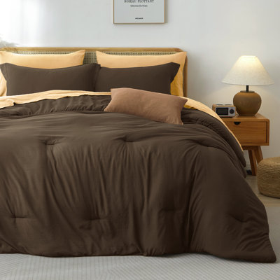 Suncomfy Full Size Comforter Set 7 Pieces, Brown Bed in a Bag with Fitted Sheet, Flat Sheet, 2 Pillow Shams, 2 Pillowcases , All Season Warm Soft Brushed Microfiber Bedding Set
