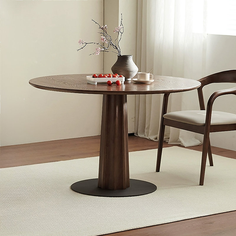 Brown Round Solid Wood Dining table, 29.53"H x 43.31"L x 43.31"W