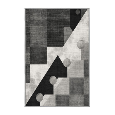 Machine Washable Bensonhurst Modern & Contemporary Geometric Rug in Grey – Grey Binding