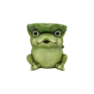 Charming Sitting Frog Garden Sculpture 11.81 Inch Resin Figurine With Lotus Leaf Hat Whimsical Outdoor Yard Ornament for Lawn Patio Porch Backyard and Walkway Decor