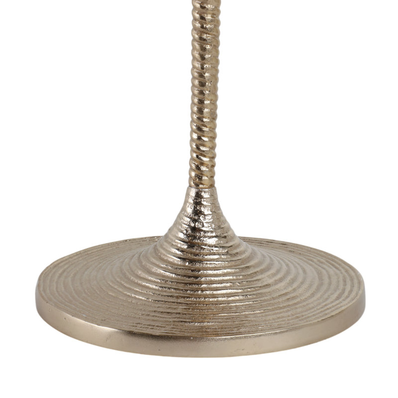 Modern Glam Metal and Marble Accent Table with Sleek Round Top and Textured Pedestal Base, Tan, Brown