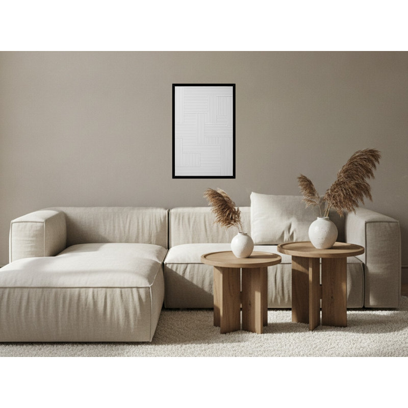 Motif géométrique texturé blanc sur toile encadrée, Black, 36" H x 24" W