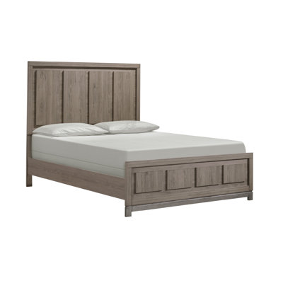 Lit Sea Sea, design moderne rustique, tête de lit à panneau, bois brun