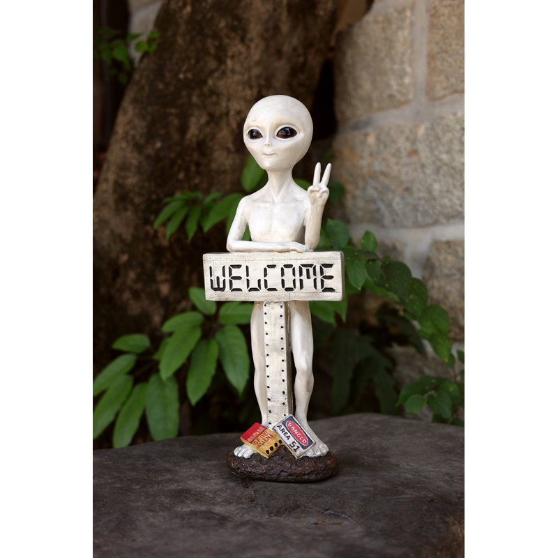 Alien Resin Statue W/Welcome Sign