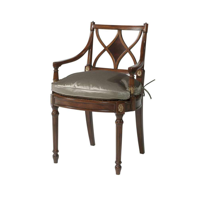 Sheraton's Solid Wood Arm Chair, Brown, Barley Houndstooth