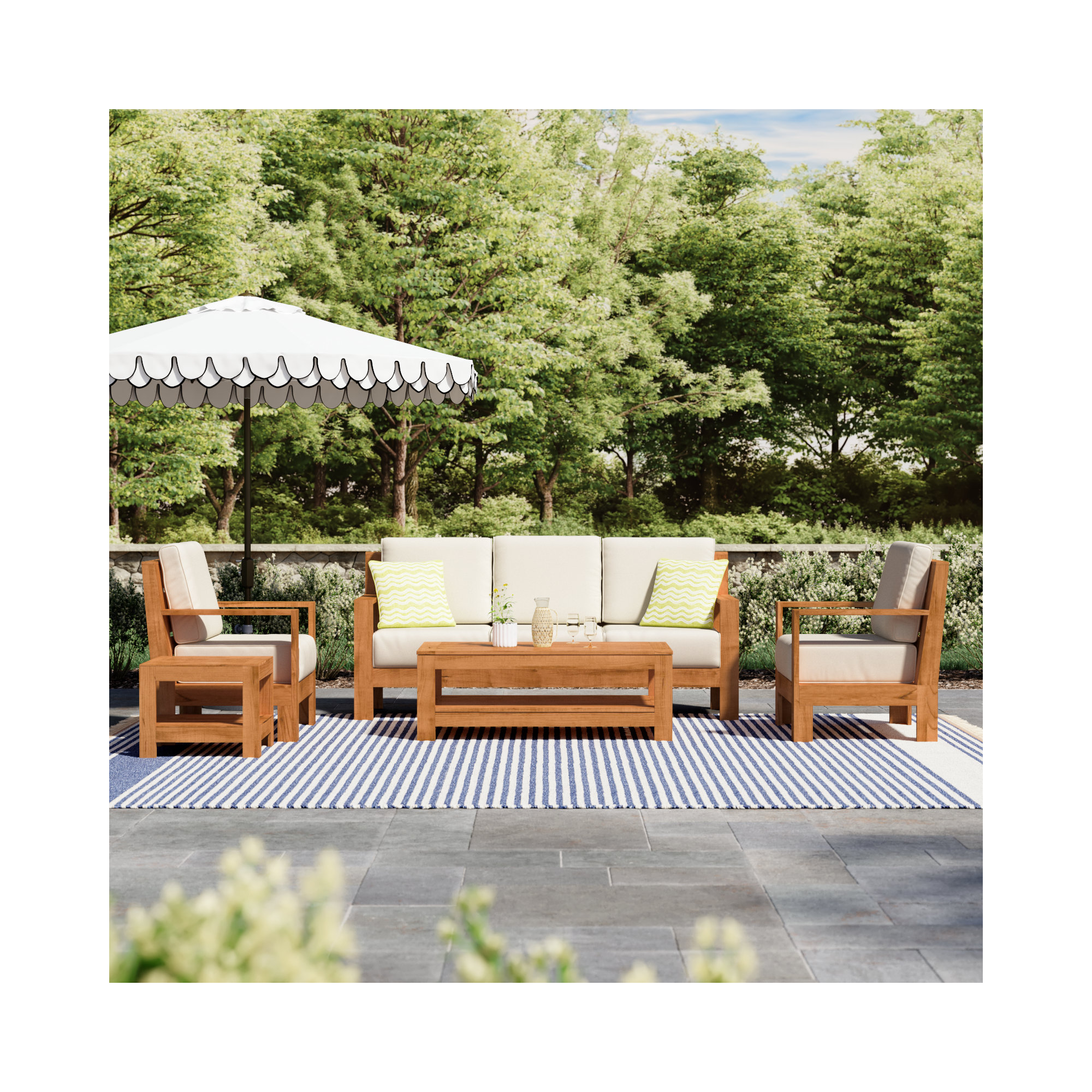 Beaufort Teak Outdoor Conversation Set, Canvas Vellum Sunbrella® Canvas