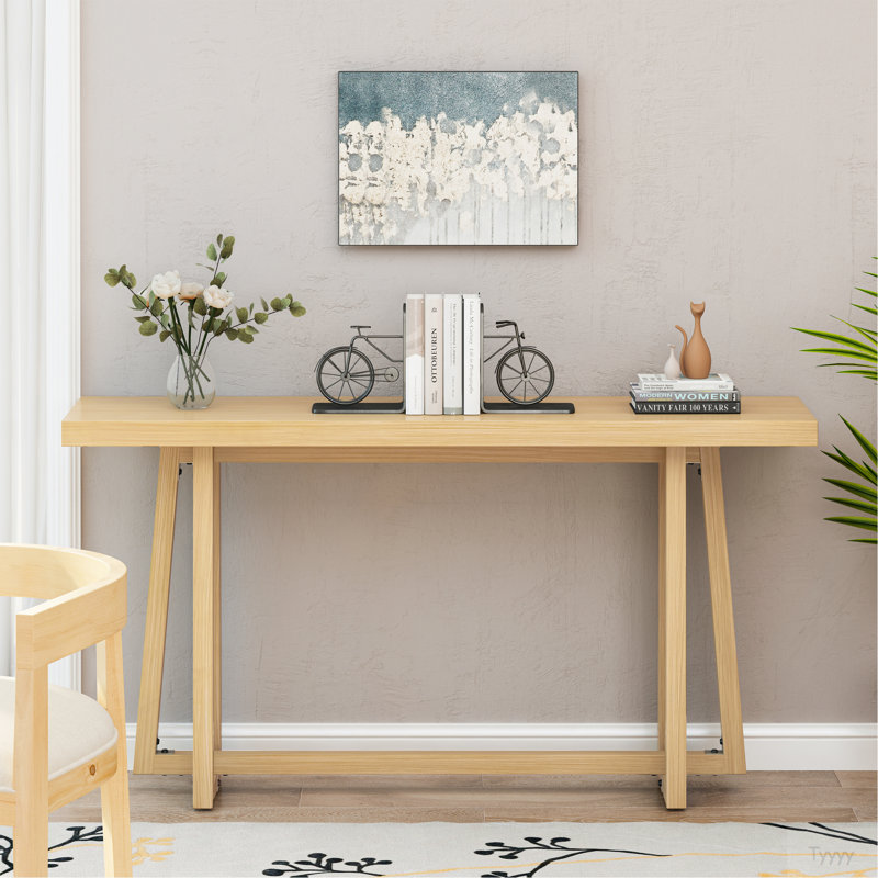 Console de 59,84 po, élégante table d'entrée rectangulaire, console d'extérieur pour patio, table de vestibule robuste, canapé pour vestibule, salon, chambre à coucher et patio, couleur bois, naturel